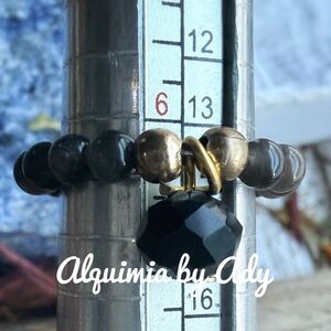 Obsidian onyx charm boho beaded ring